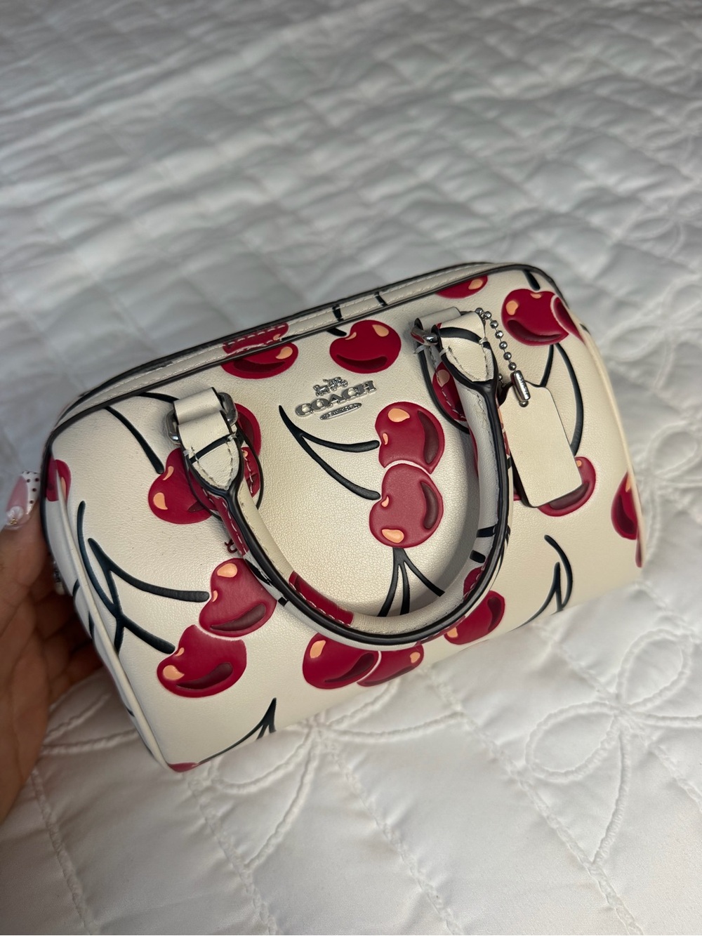 Coach Cream Mini Satchel with Red Cherry Print